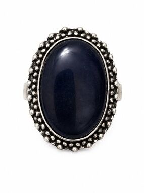 925 Stamped - Vintage Style Oval Navy Stone Silver-Tone Ring